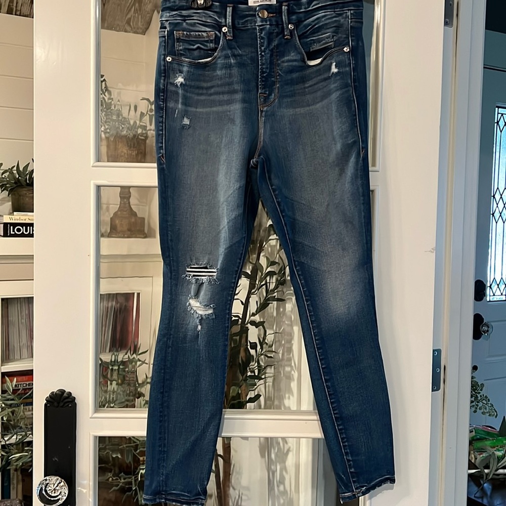 Good American women’s High Rise Good Legs Crop Denim Skinny Jeans size 10